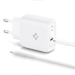 Spigen 45W USB-C Hızlı Şarj Aleti + Örgü Şarj Kablo Samsung PPS 2.0 / Isı Düşürücü GaN Akım Korumalı PD 3.0 Protokol Güç Adaptörü Super Hızlı Şarj iPhone & Android & iPad & MacBook Type-C - ACH02589