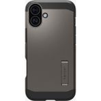 Spigen Apple iPhone 16 ile Uyumlu Ekstra Dayanıklı MagSafe Kılıf Tough Armor Ai Hava Kanalı Teknolojisi™ Askeri Sınıf Koruma MagFit KickStand'lı Gunmetal Çift Katman Kapak - ACS08215