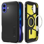 Spigen Apple iPhone 16 Plus Ekstra Dayanıklı MagSafe Kılıf Tough Armor Ai Hava Kanalı Teknolojisi™ Askeri Sınıf Koruma MagFit KickStand'lı Black Çift Katman Kapak - ACS08085