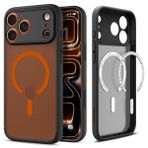 Spigen Apple iPhone 17 Pro ile Uyumlu ince MagSafe Kılıf Ultra Hybrid Sararmaya Dayanıklı DuraClear™ Hava Kanalı Teknolojisi™ Askeri Sınıf Koruma MagFit Frost Black Orange Mat Kapak - ACS10481