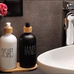 Spil 2 Li Siyah-beyaz Mutfak Sıvı Sabunluk Seti 500ml 500ml Bambu Tepsili SP01, one size