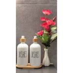 Spil Marka 2 Li Beyaz-Beyaz Mutfak & Banyo Sıvı Sabunluk Seti 500ML 500ML Bambu Standlı.