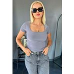 spirituel Kadın T-Shirt Kısa Kollu Kare Yaka Çift Kat Sandy Kumaş T-Shirt