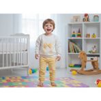 SPK Sevimli Fiyonk Desenli Organik Pamuklu Bebek Sweatshirt ve Eşofman Altı Takımı - Sarı - 1 Yaş