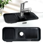 SPLASHAWAY Mutfak Lavabosu için Boşaltma Matı, 14,5 x 5,5 İnç 5° Eğimli Silikon Sıçrama Korumalı, Lavaboları Sıçramaya Karşı Korur, Bulaşık Sabunu Dispenseri ve Musluğun Arkasındaki Sünger Tutucu
