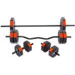 Spor 50 kg (150 Cm) Düz Bar + Z Bar Dambıl Dumbell Ağırlık Halter Full Set Kırmızı Kapaklı