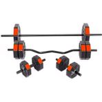 Spor 50 kg Düz Bar + Z Bar Dambıl Dumbell Ağırlık Halter Seti Kırmızı Kapaklı Kalite