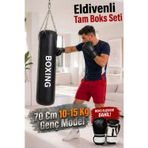 Spor Byfit 70 Cm X 25 Cm Siyah Zincirli Boks Torbası + Boks Eldiveni + Tavan Askı Aparatı - Dolu