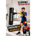 Spor Byfit Çocuk Boks Seti 70 Cm X 25 Cm Boks Torbası + Boks Eldiveni + Tavan Kancası - 3' Lü Set