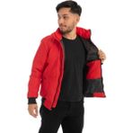 Spor Erkek Astarlı Dik Yaka Mevsimlik Cepli Su ve Rüzgar Geçirmez Mont - Kırmızı - 2XL