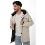 Spor Erkek Polarlı Kürklü Su ve Rüzgar Geçirmez Kapüşonlu Kışlık Mont & Kaban & Parka - Taş - 2XL