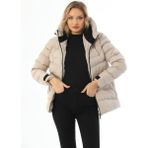Spor Kadın Polarlı Kapüşonlu Su Geçirmez Rüzgara Dayanıklı Mont & Kaban & Parka - Taş