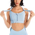 Spor sütyeni, kadın, yoga, fitness, askısız, büstiyer sütyen, antrenman, güçlü tutuş, dolgulu, çapraz sırt, cırt cırtlı bant, ön kilit, spor kıyafeti, aktif giyim, spor iç çamaşırı, Mavi, 40-42