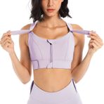 Spor sütyeni, kadın, yoga, fitness, askısız, büstiyer sütyen, antrenman, güçlü tutuş, dolgulu, çapraz sırt, cırt cırtlı bant, ön kilit, spor kıyafeti, aktif giyim, spor iç çamaşırı, mor, 36-38