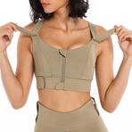 Spor sütyeni, kadın, yoga, fitness, askısız, büstiyer sütyen, antrenman, güçlü tutuş, dolgulu, çapraz sırt, cırt cırtlı bant, ön kilit, spor kıyafeti, aktif giyim, spor iç çamaşırı, Yeşil., 38-40
