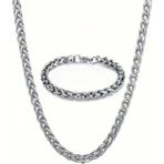 Spor Tilki Kuyruğu Erkek Çelik Zincir Kolye ve Bileklik Set 4mm K60S - Standart - Metalik Gri