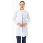 Spor Yaka Uzun Kol Kadın Doktor Önlüğü Alpaka Kumaş Beyaz (RNKO101)