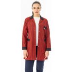 Spor Yaka Uzun Kol Kadın Personel Önlüğü Alpaka Kumaş Kırmızı Kareli (RNK105) - Çok Renkli - 3XL