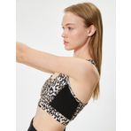 Sporcu Sütyeni Kaplı U Yaka Leopar Desenli Slim Fit İnterlok