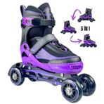 Sportaj Paten Premium TAJ-J1 Pro Paten Beyaz Led Işıklı Silikon Teker 3 in 1 Inline Çocuk Yetişkin Paten (Mor, 31-34)