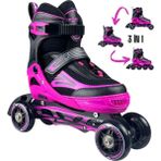 Sportaj Siyah Inline Paten Beyaz LED Işıklı Silikon Teker Taj-J1 Pro 3 In 1 Teker Ayarlı - Fuşya - 31 - 34