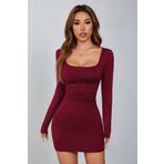 sportiness Kare Yaka Uzun Kollu Likralı Mini Elbise