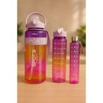 SPORTS Renkli Akrilik Motivasyon Suluk Matara Seti, 3 Adet, 2000ml 900ml 350ml, Spor İçin (MOR)