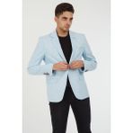 Sposo 5110 Dar Kalıp Yarım Astarlı Indigo Erkek Blazer Ceket - 50 - Buz Mavi