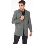 Sposo 5122 Dar Kalıp Ceket Yaka Kısa Palto Gri Balıksırtı Desenli Erkekler İçin %60 Yün %40 Poly - 48