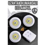 Spot Lamba Led Işık 3'lü Uzaktan Kumandalı Pilli Yapışkanlı Kablosuz