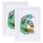 Spotjoy Resim çerçevesi 10 x 15 cm, 2'li set, MDF çerçeve, akrilik camlı, fotoğraf çerçevesi, masa ve duvar montajı için, gerçek ahşap, paspartu, belge çerçevesi, sertifika çerçevesi, beyaz