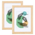 Spotjoy Resim çerçevesi 13 x 18 cm, 2'li set, MDF çerçeve, akrilik camlı, fotoğraf çerçevesi, masa ve duvar montajı için, gerçek ahşap, paspartu, belge çerçevesi, sertifika çerçevesi, meşe