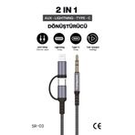 SPRANGE 2in1 Android İphone Uyumlu Type-C & Lightning 3.5mm 100cm AUX Ses Kablosu Araç & Kulaklık Uyumlu