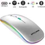 Sprange Kablosuz Mouse Bluetooth – Şarjlı, Type-C, Ergonomik, 500 Mah, 800/1200/1600 Dpı, LED Işık - Gri