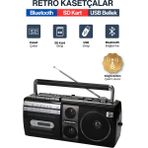 Sprange Kasetçalar Teyp Bluetooth Hoparlör USB Sd Kart Özellikli Aux Bağlantılı Yeni Nesil Antenli Retro - Siyah