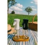 Sprey Yağdanlık Seti, 2 Adet Cam Yağ Spreyi Siyah Beyaz, 1 Adet Bambu Altlık, Borosilikat Cam, Zeytinyağı Limon Sos İçin, 3 Parça