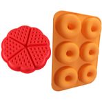 Sprießen Silikon Waffle Kalıbı ve Silikon Donut Kalıbı Yapışmaz Pişirme Tepsisi Kalıbı Kek Bisküvi Bagel Muffins, Kırmızı ve Turuncu için Isıya Dayanıklı Pişirme Aletleri