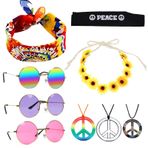 Sprinlot Hippie Kostümü Kadın Erkek, 3 Adet Hippi Gözlüğü, Kafa Bantlı, Barış Zinciri Hippi, Hippi Kostümü Aksesuarları, Faşing, Karnaval, Parti, Öğrenme Oyuncağı, C11