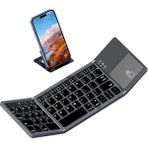 Sprout Store Katlanabilir Bluetooth Klavye, Rock & Rown Cep Boyutunda Taşınabilir Kablosuz Klavye Touchpad ile Mac Os, Android, Windows, Linux, Pc, Tablet Için, Şarj Edilebilir Li-Ion Pilli, Koyu Gri