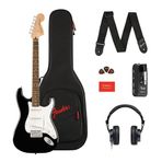 Squier by Fender Affinity Series™ Stratocaster® elektro gitar ve Mustang™ Micro Pack siyah Gigbag, kayış, kulaklık, pena ve Fender Play için 3 aylık ücretsiz abonelik dahil