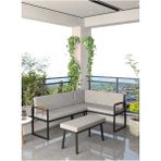Src Serisi Balkon, Bahçe, Cafe, Köşe Takımı, Balkon Köşe Takımı Puflu - Açık Gri - 120x170