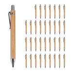 Sreuyong 35 Pcs Office and School Supplies Sustainable Pen Bamboo Retractable Ballpoint Pen Writing Tool(Black Ink)