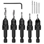 Sreuyong 5-Piece Set of 3/8-Inch Quick-Change 82° Chamfer Adjustable Drill Bits,HSS Wood Drill Bits Sink Hole Drilling Tool Kit