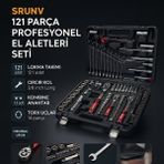 Srunv 121 Parça Profesyonel El Aletleri Seti | Lokma Takımı, Cırcır Kol, Kombine Anahtar, Torx Uçlar, Cr-V Çelik - Gümüş