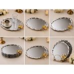 SS Trend Store Aynalı Oval Tepsi 6’lı Set Kelebekli / Kelebeksiz Sunum Tepsisi - Gümüş - Gri