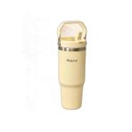 SS119 900 ml Çelik Termos Bardak Pipetli Kulplu Taşınabilir Su Matarası Krem
