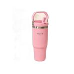 SS119 900 ml Çelik Termos Bardak Pipetli Kulplu Taşınabilir Su Matarası Pembe