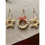 SSCglow Dekoratif Ahşap Boncuklu Yıldız Set 3’lü, Kapı Duvar Mutfak Bebek Odası Bohem Süs - 10 x 10 - Kahverengi