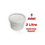 SSEPETLESENE 3 Lt Plastik Kapaklı Kova Hobi Boya Gıda Yoğurt Kovası Beyaz 5 Adet - 13 X 22 Cm