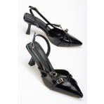 ST-005 Siyah Rugan Günlük 7 cm Topuklu Bayan Ayakkabı